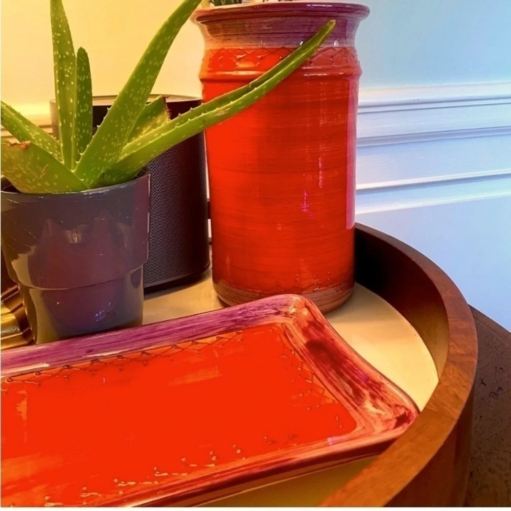 Large Vase Artisan Vintage NEW Red + Purple Large Vase Made in France